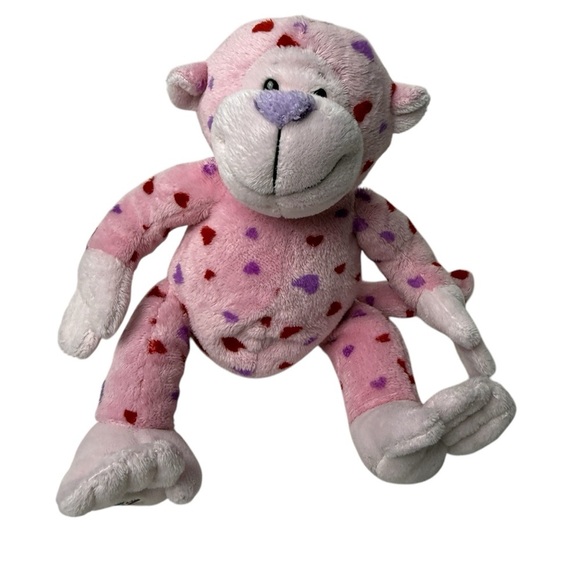 GANZ Webkinz  Plush Love Monkey  11"  Stuffed Pink Red & Purple Hearts No Code - Picture 1 of 10